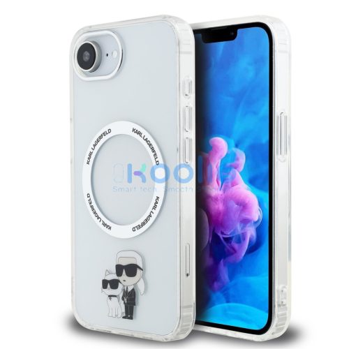 Karl Lagerfeld PU Saffiano Karl and Choupette Apple iPhone 17e / iPhone 16e hátlap tok, átlátszó