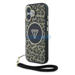 Guess IML Leopard Triangle Logo Strap iPhone 16 MagSafe hátlap tok, barna