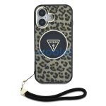 Guess IML Leopard Triangle Logo Strap iPhone 16 MagSafe hátlap tok, barna