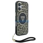Guess IML Leopard Triangle Logo Strap iPhone 16 MagSafe hátlap tok, barna