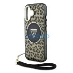 Guess IML Leopard Triangle Logo Strap iPhone 16 MagSafe hátlap tok, barna