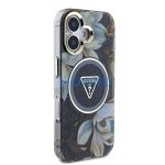 Guess IML Glitter Magnolia and Triangle Logo iPhone 16 MagSafe hátlap tok, fekete