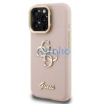 Guess PU Grained 4G Logo Stand Camera Frame iPhone 16 Pro hátlap tok kitámasztóval, rózsaszín