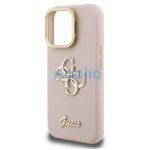 Guess PU Grained 4G Logo Stand Camera Frame iPhone 16 Pro hátlap tok kitámasztóval, rózsaszín
