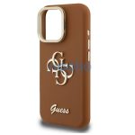 Guess PU Grained 4G Logo Stand Camera Frame iPhone 16 Pro hátlap tok kitámasztóval, barna
