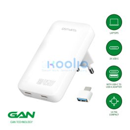   4smarts FlatPlug Slim Dual USB-C hálózati adapter, 65W GaN, fehér