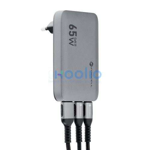 Forcell F-Energy GaN III VT-47 ultra vékony utazó / töltő adapter, 2X USB-C + USB-A, 4A, 65w, szürke
