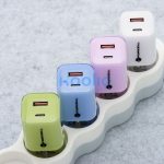 Forcell F-Energy Crystal Color GaN III VT-41 USB-C-USB-A hálózati töltő adapter szilikon kábellel, 33W, fehér