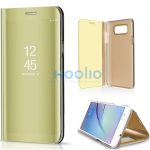 Apple iPhone 15 Pro Max, Oldalra nyíló tok, hívás mutatóval, Smart View Cover, arany (utángyártott)