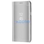 Apple iPhone 15 Pro Max, Oldalra nyíló tok, hívás mutatóval, Smart View Cover, ezüst (utángyártott)