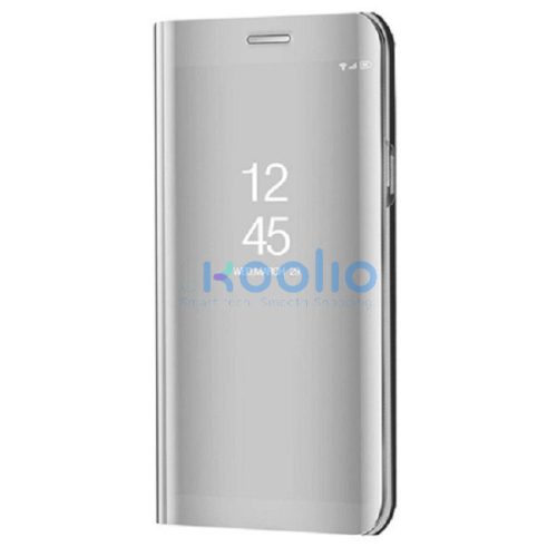 Apple iPhone 15 Pro Max, Oldalra nyíló tok, hívás mutatóval, Smart View Cover, ezüst (utángyártott)