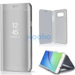 Apple iPhone 15 Pro Max, Oldalra nyíló tok, hívás mutatóval, Smart View Cover, ezüst (utángyártott)