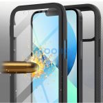 Apple iPhone 15 Pro Max, Szilikon hátlap és műanyag előlapi tok, elő- és hátlapi üveggel, közepsen ütésálló, Wooze Power Case, fekete