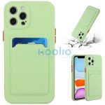 Apple iPhone 15 Pro Max, Szilikon tok, kártyatartóval, Wooze Card Slot, világoszöld