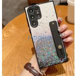 Apple iPhone 15 Pro Max, Szilikon tok, közepesen ütésálló, kézpánttal, színátmenetes, csillogó minta, Wooze Strap Star, mintás/fekete