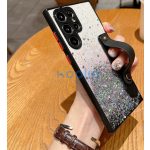 Apple iPhone 15 Pro Max, Szilikon tok, közepesen ütésálló, kézpánttal, színátmenetes, csillogó minta, Wooze Strap Star, mintás/fekete