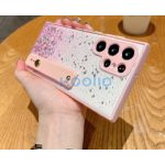 Apple iPhone 15 Pro Max, Szilikon tok, közepesen ütésálló, kézpánttal, színátmenetes, csillogó minta, Wooze Strap Star, mintás/rózsaszín