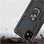 Apple iPhone 15 Plus, Műanyag hátlap védőtok, közepesen ütésálló, szilikon belső, telefontartó gyűrű, Defender, vörösarany