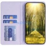 Apple iPhone 15 Plus, Oldalra nyíló tok, stand, kártyatartóval, 3D rombusz minta, Wooze Pillow, lila