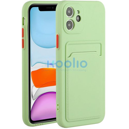 Apple iPhone 15 Plus, Szilikon tok, kártyatartóval, Wooze Card Slot, világoszöld