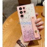 Apple iPhone 15 Plus, Szilikon tok, közepesen ütésálló, kézpánttal, színátmenetes, csillogó minta, Wooze Strap Star, mintás/rózsaszín