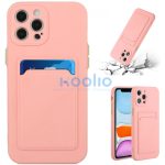 Apple iPhone 15, Szilikon tok, kártyatartóval, Wooze Card Slot, rózsaszín