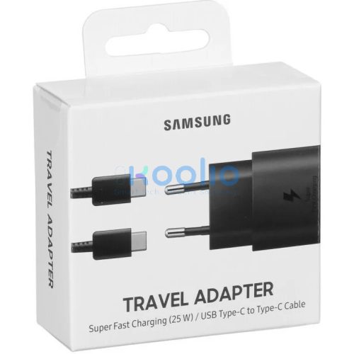 Samsung EP-TA800XB USB-C hálózati gyorstöltő USB-C kábellel, 25W, fekete (Retail-pack, dobozos)