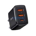Baseus Compact gyorstöltő adapter 30W USB-C + 2XUSB-A, fekete