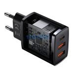Baseus Compact gyorstöltő adapter 30W USB-C + 2XUSB-A, fekete