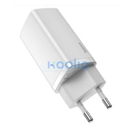   Baseus GaN2 Lite hálózati töltő adapter 65W USB-C + USB-A, fehér