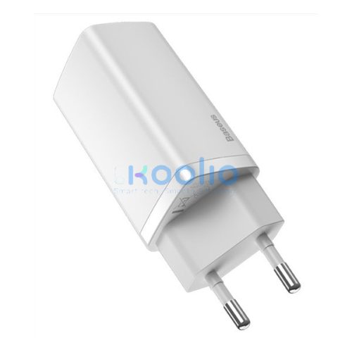 Baseus GaN2 Lite hálózati töltő adapter 65W USB-C + USB-A, fehér