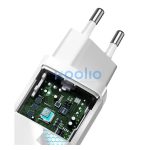 Baseus GaN2 Lite hálózati töltő adapter 65W USB-C + USB-A, fehér