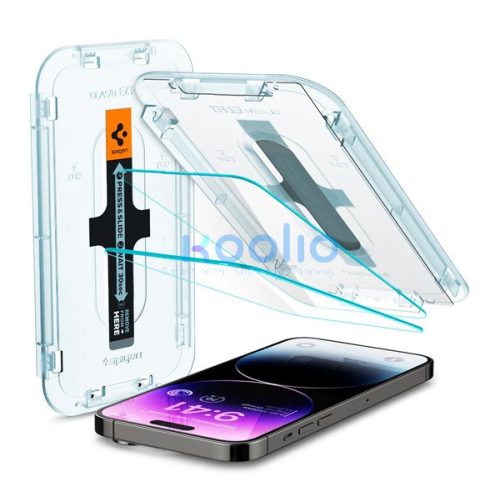 Spigen Glas.tR SLIM EZ Fit Apple iPhone 14 Pro Max tempered kijelzővédő fólia felhelyező kerettel (2db)