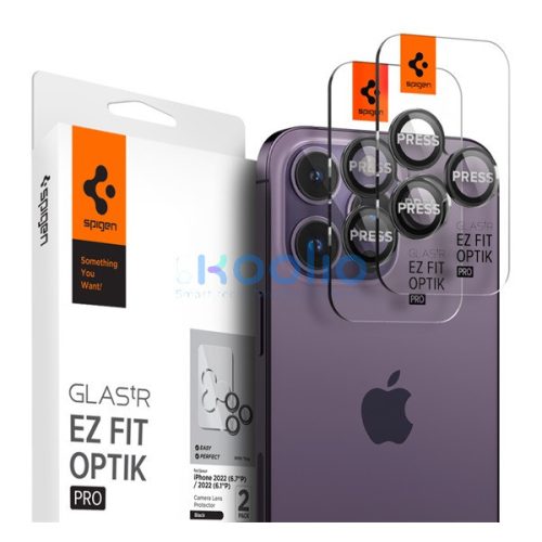 Spigen Glas.tR EZ Fit Optik Pro Apple iPhone 14 Pro / 14 Pro Max / 15 Pro / 15 Pro Max / 16 Pro / 16 Pro Max / 17 Pro / 17 Pro Max, Tempered kameralencse-védő fólia felhelyező kerettel, fekete (2db)