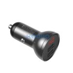 Baseus autós szivargyújtó töltő kijelzővel, 2xUSB, 4.8A, 24W, szürke