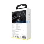 Baseus autós szivargyújtó töltő kijelzővel, 2xUSB, 4.8A, 24W, szürke