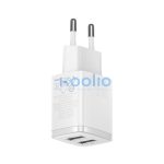 Baseus hálózati gyorstöltő 2xUSB, 10.5W, fehér