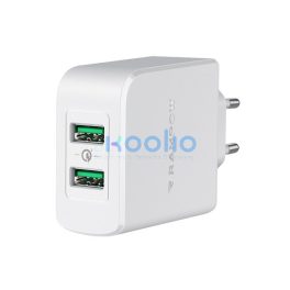   Rampow RBA16 hálózati gyorstöltő adapter 2xUSB-A QC, 39W, fehér