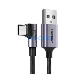   Ugreen USB-C / USB gyorstöltő derékszögű töltő- és adatkábel, 1m, fekete-szürke