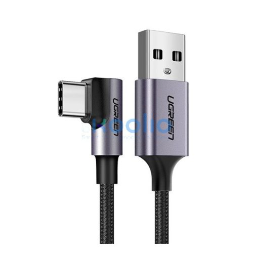 Ugreen USB-C / USB gyorstöltő derékszögű töltő- és adatkábel, 1m, fekete-szürke