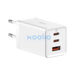 Baseus GaN5 Pro hálózati töltő 2xUSB-C + USB-A, USB-C-USB-C kábellel, 65W, fehér