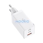 Baseus GaN5 Pro hálózati töltő 2xUSB-C + USB-A, USB-C-USB-C kábellel, 65W, fehér