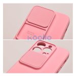 Slide Apple iPhone 15 Pro Max kameravédős szilikon tok, rózsaszín