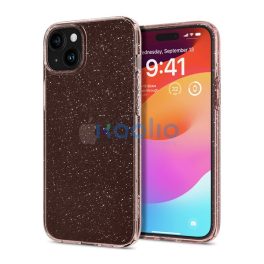   Spigen Liquid Crystal Glitter Apple iPhone 15 Plus tok, csillámos, rózsaszín, átlátszó