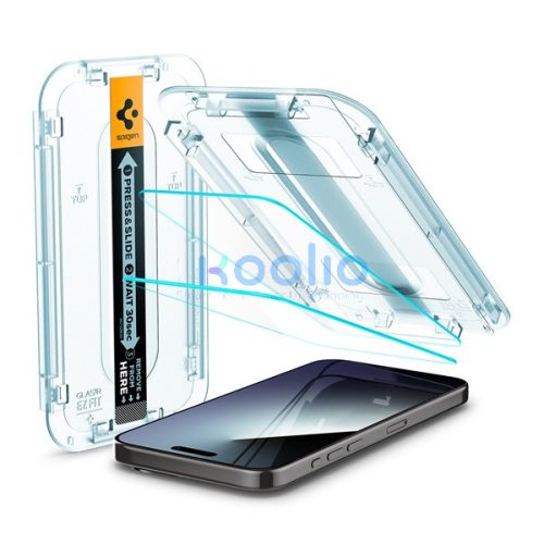 Spigen Glas.tR EZ Fit Apple iPhone 15 Pro Max Tempered kijelzővédő fólia felhelyező kerettel (2db)
