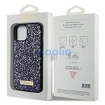 Guess Rhinestone Metal Logo Apple iPhone 15 hátlap tok, lila