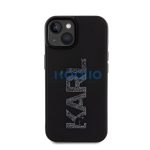 Karl Lagerfeld 3D Rubber Glitter Logo Apple iPhone 15 hátlap tok, fekete