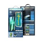 Apple iPhone 15 Pro Max, 5D Full Glue hajlított tempered glass kijelzővédő üvegfólia felhelyezőkerettel, fekete