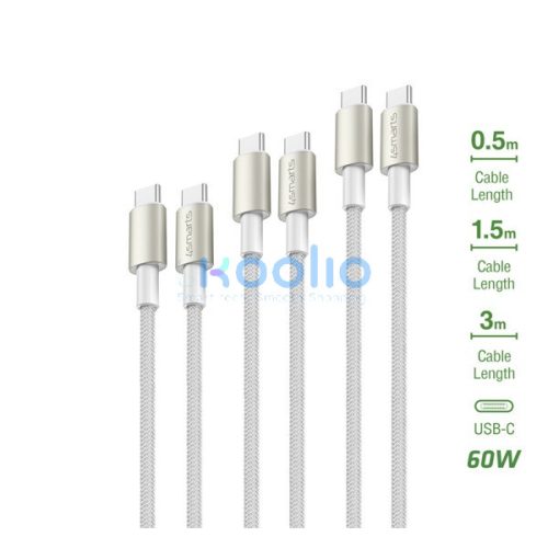 4smarts PremiumCord USB-C / USB-C töltő- és adatkábel szett,  60W, 3x0.5M+1.5M+3M, fehér / ezüst