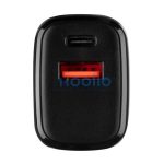 Tactical Base Plug Dual gyorstöltő adapter USB-A+ USB-C, 20W, fekete